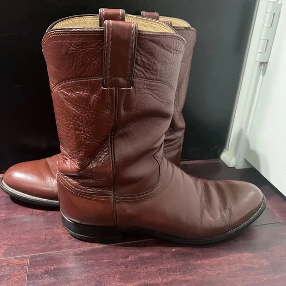 Justin Boots Mens Western Brown Leather Cowboy Sz 9.5 D Style 3404 Excellent - Picture 12 of 13